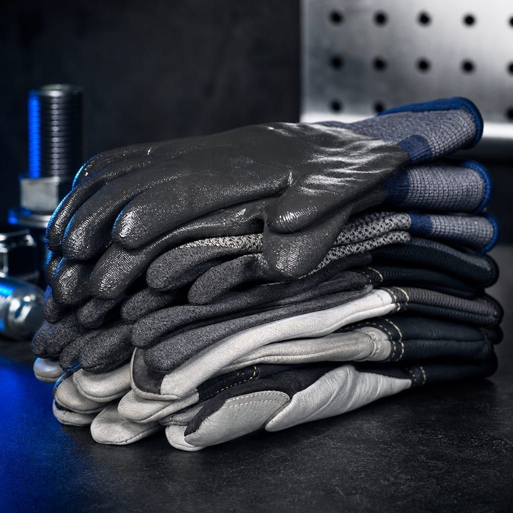Piles de gants de protection professionnels : nitrile, anti-coupure, manutention